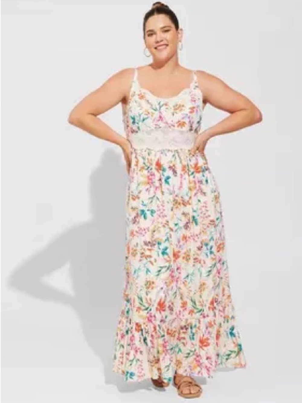 torrid Cream Floral Lace-Trim Maxi Dress - Picture 2 of 6